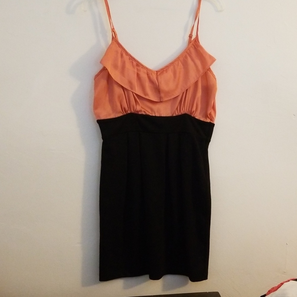 Black and coral mini dress